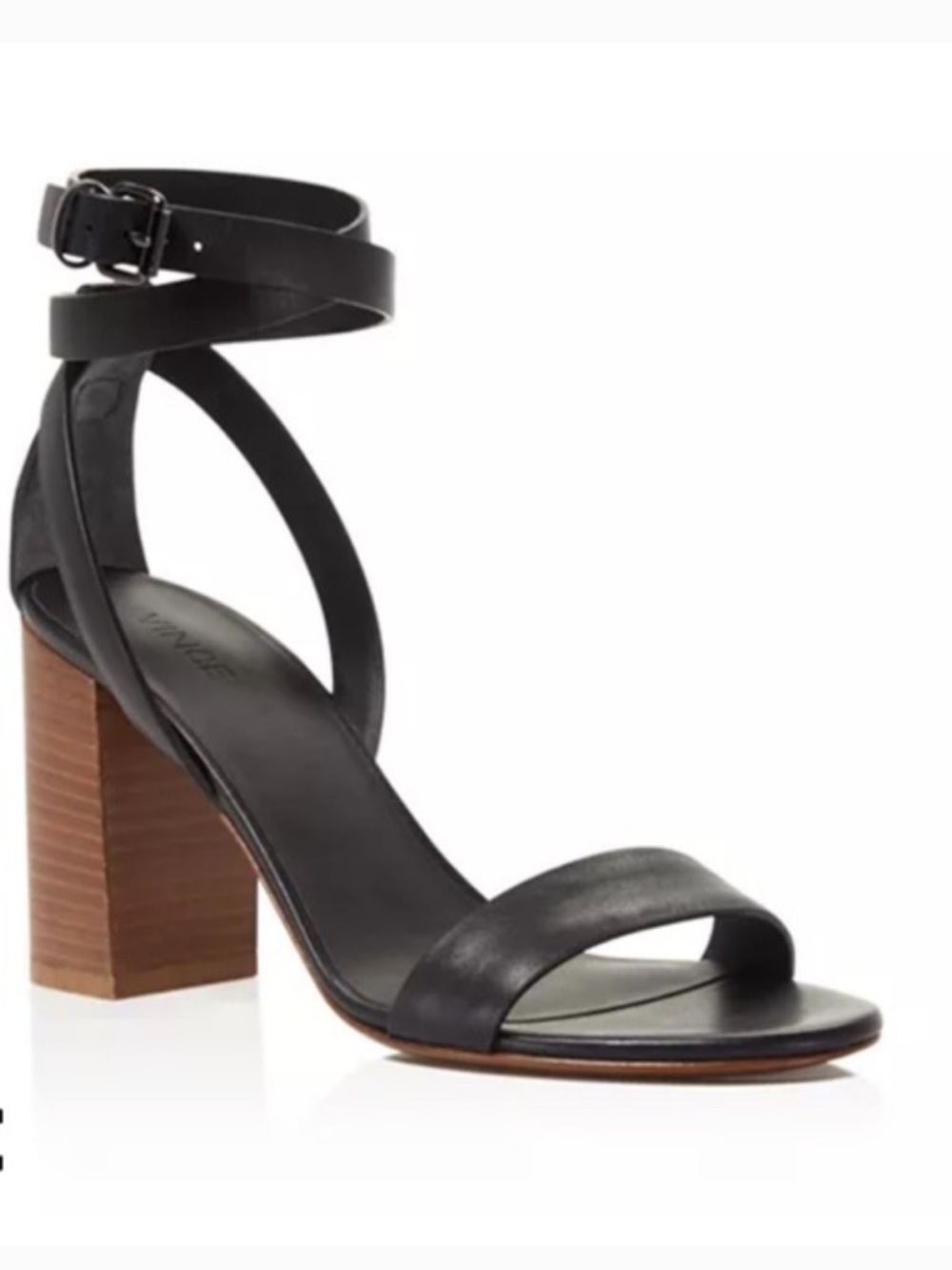 Vince Farley Black Leather Sandals with Wooden Block Heels Size 7.5M